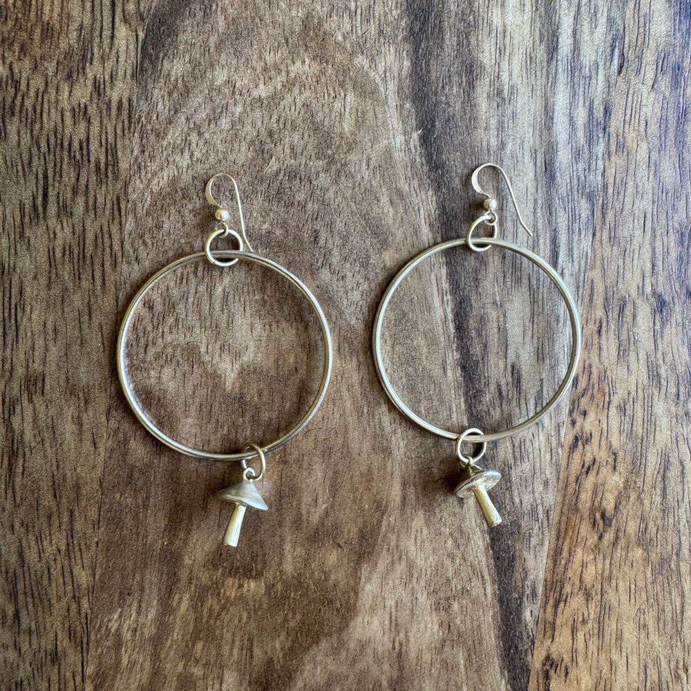 Mushroom Charm Gold Hoop Earrings